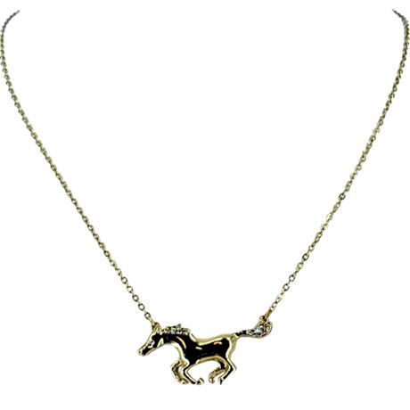 Gold Tone and Rhinestone Horse Necklace