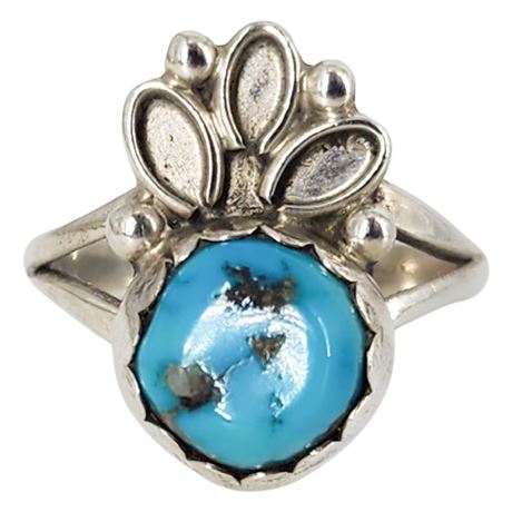 Signed Morningstar Navajo Sterling Silver Turquoise Ring, Sz 6.5