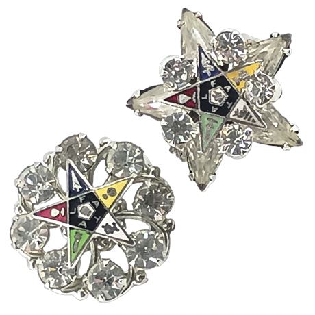 Order of the Eastern Star Fraternal Pins, Set of 2 with Rhinestone Accents