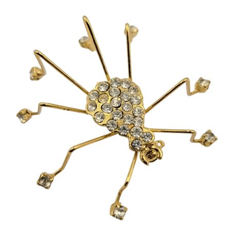 Vintage Gold Tone Rhinestone Spider Brooch