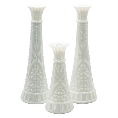 Set of 3 Vintage Milk Glass Vases