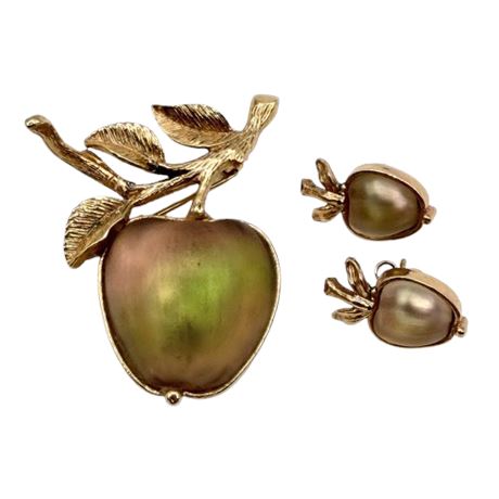 Vintage Sarah Coventy Apple Pin & Earrings