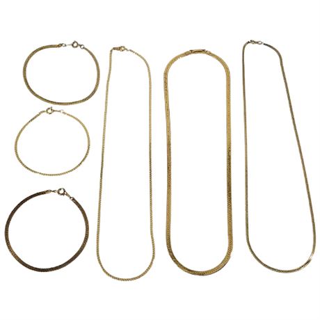 Vintage Gold Tone Herringbone Chain Necklaces/Bracelets Lot