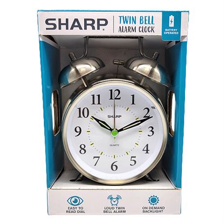 Sharp Twin Bell Retro Alarm Clock, New in Package