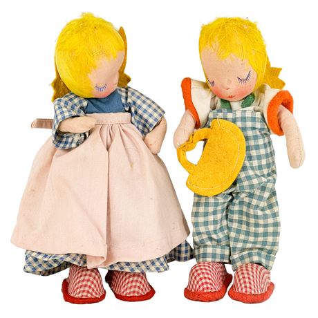 Pair of Handmade Vintage Scandinavian Cloth Angel Dolls