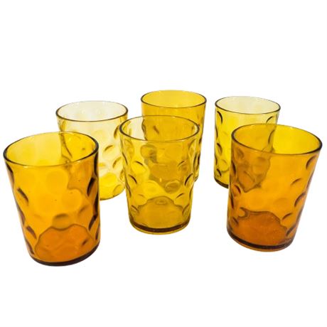 Vintage Lot of 6 Mismatched Amber Coin Dot Glasses