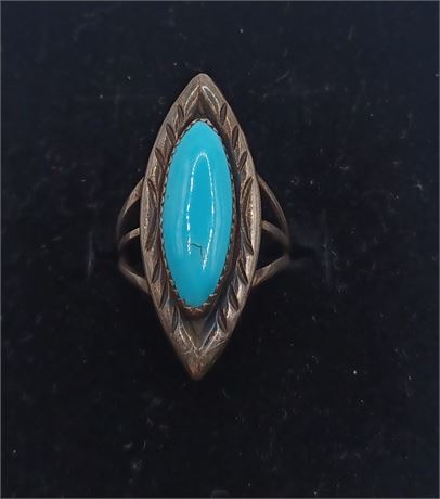 Navajo Sterling FF Ring Sleeping Beauty turquoise 4.5 G Sz 5.75