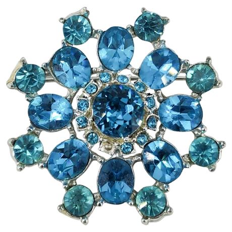 Vintage Aqua Blue Rhinestone Burst Brooch