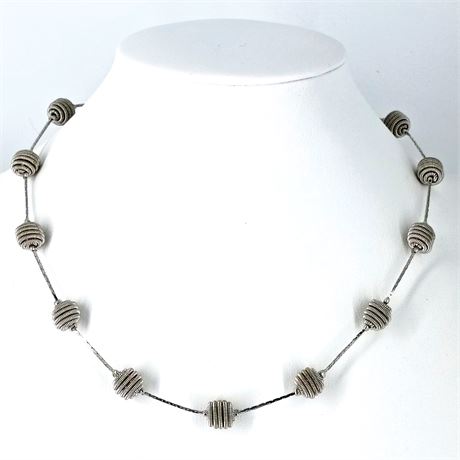 Monet Silver Tone Beaded Necklace – Signed Designer Costume Jewelry