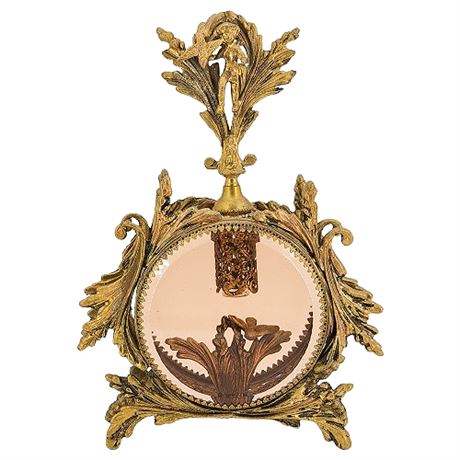 Vtg Hollywood Regency Ormolu Ornate Filigree & Glass Perfume Bottle