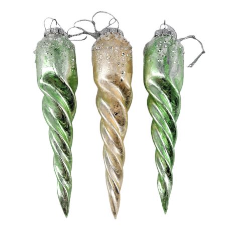 Green / Yellow Spiral Icicle Christmas Ornaments