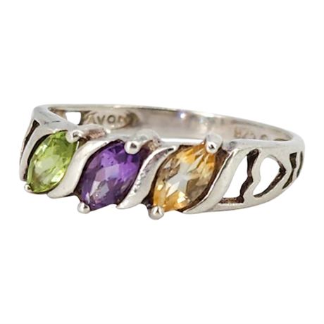 Vintage AVON Sterling Silver Multi-Gemstone Mother's Ring, Sz 6.5