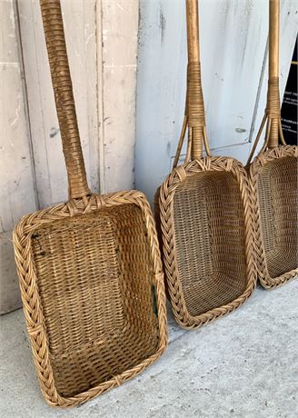 3 Vintage Woven Wicker Church Tithe Offering Baskets