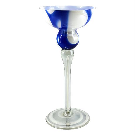 Jozefina by Krosnos Cobalt Blue and White Art Glass Candle Holder