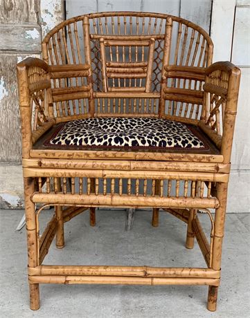 Fantastic Vintage Bamboo Armchair with Animal Print Upholstery