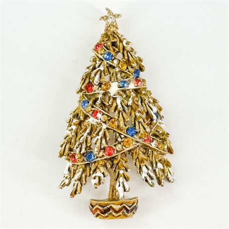 Vintage Arthur Pepper Goldtone Christmas Tree Brooch