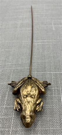 Fab Edwardian Style Embossed Double Sided Frog 8.5” Metal Hatpin