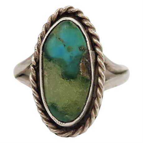 Vintage Native American Sterling Silver Turquoise Ring, Sz 6