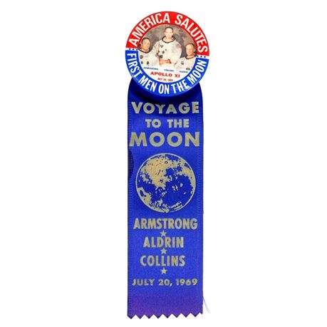 Official Apollo XI Commemorative Button and Ribbon