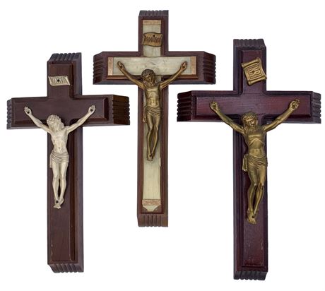 3 Vintage Catholic Crucifix Sick Call Prayer Boxes