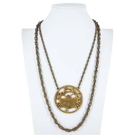 Vintage Richelieu Crab Cancer Zodiac Medallion Necklace