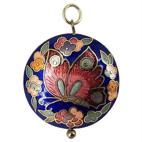 Vintage Cloisonné Butterfly & Flowers Pendant