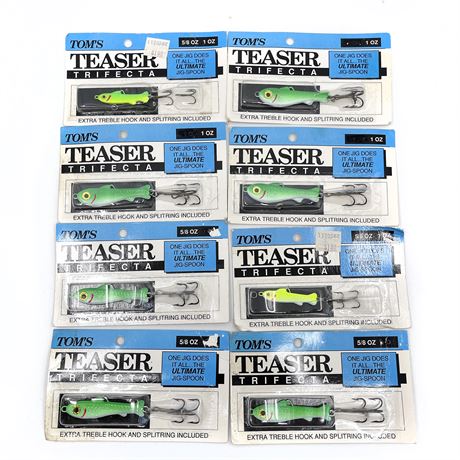 Vintage NEW Fishing Lure Lot- Tom's Teaser Trifecta Jig Spoons