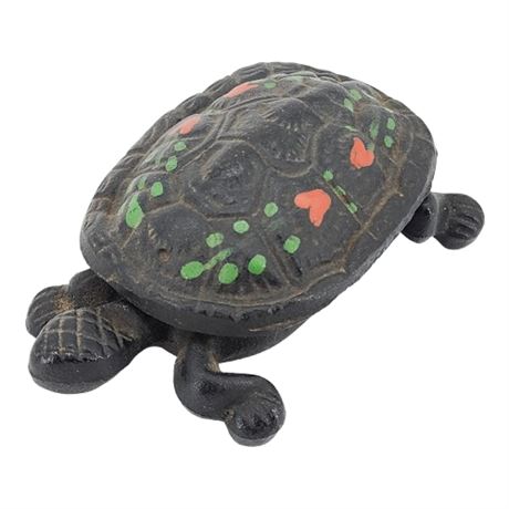 Vintage Wilton Hand Painted Cast Iron Turtle Lidded Trinket Box