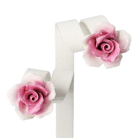 Made in England Porcelain Roses Clip Earrings