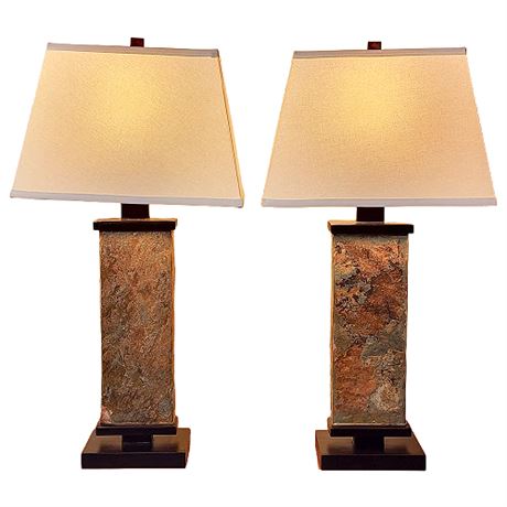 Pair Kenroy Home Hanover Slate Bedside Table Lamps