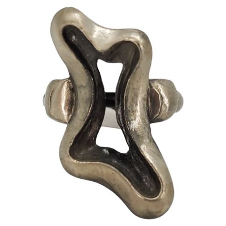 Vtg Silver Tone Modernist Amoeba Ring, Sz 5 to Sz 8