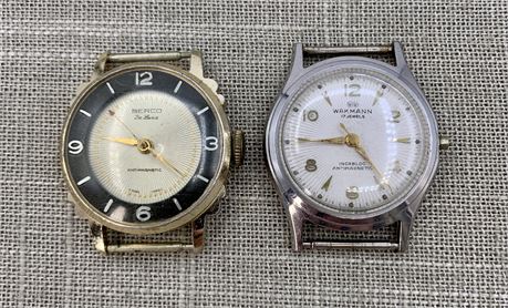 2 pc Mid Century Men’s Wakmann & Berco Antimagnetic Wristwatch Lot