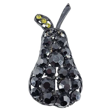 Vintage Black on Black Rhinestone Pear Brooch