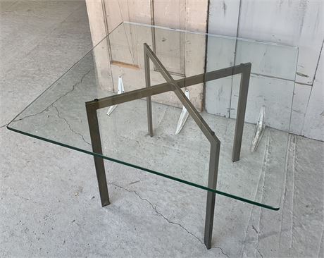 Modernist MCM Metal & Glass 30” Square Shaped Cocktail Table