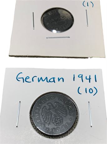 German 1941 10 & 1 Reichspfennig Wartime Coins
