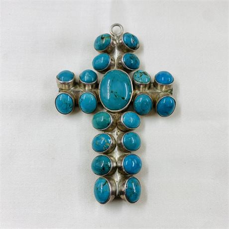 Amazing 45.2g Sterling Turquoise Cross Pendant