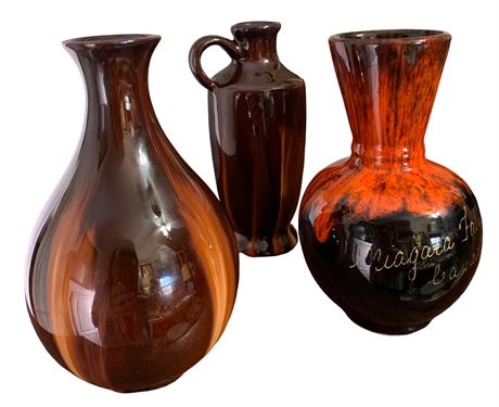 3 Vintage Canadian Huronia Pottery & Niagara Falls Souvenir Vases