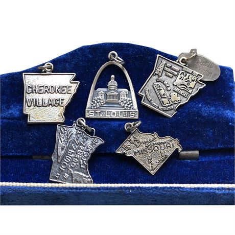 Vintage Sterling Silver Charm Lot - Assorted States and Cherokee Village