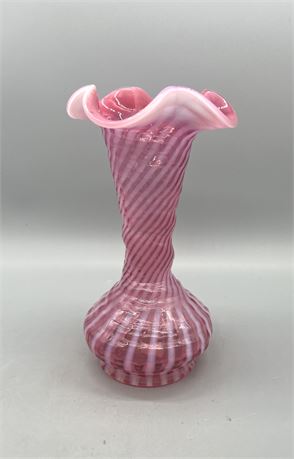 Fenton Cranberry Opalescent Swirl Vase