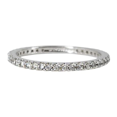 Signed Sterling Silver Minimalist CZ Eternity Band Ring, Sz 9