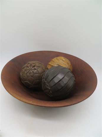 Large Wood Bowl w/3 Wood Balls
