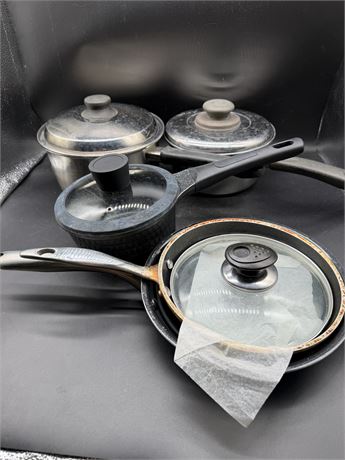 3 Sauce Pans & 2 Skillets