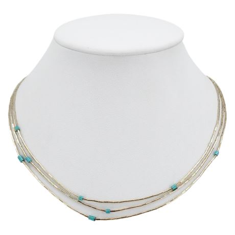 Vintage Native American Liquid Silver  Multi-Strand Necklace