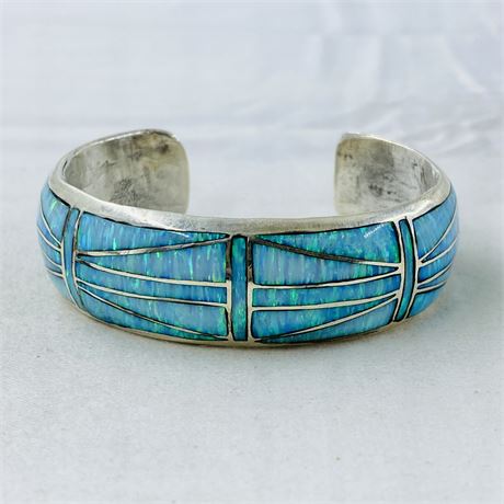 Breathtaking 55g Opal Sterling Cuff Bracelet