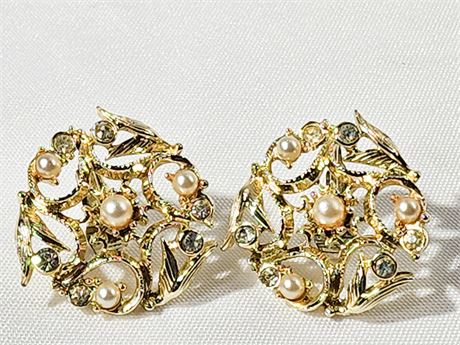 VTG Sarah Coventry Clip-on Earrings Pearls & Rhinestones