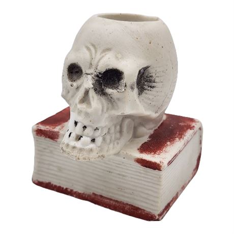Vintage Japanese Bisque Skull Candle Holder