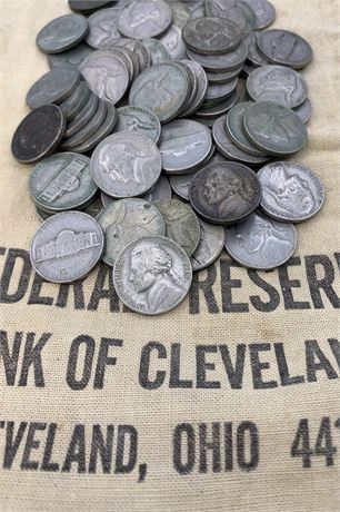 75 pc 1938-1964 Jefferson Nickel Lot & Cleveland Bank $ Bag