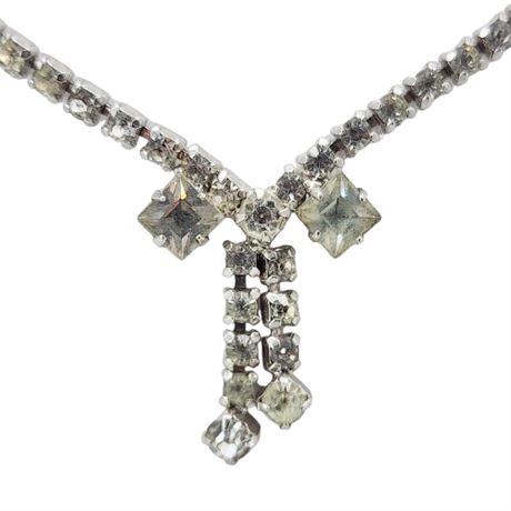 Vintage Simple Prong Set Rhinestone Bow Necklace