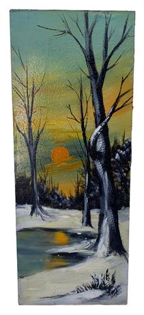 Original Oil on Board Artisan Painted Winter Forest Art