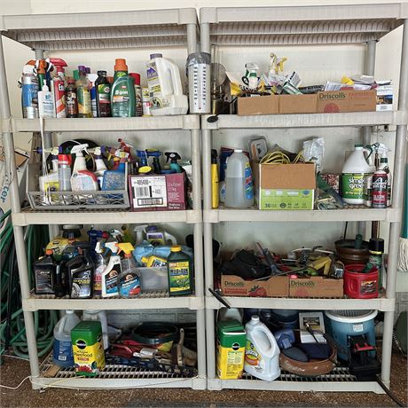 Pair of Plastic Storage Shelves with Household Items
